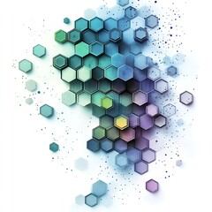 Poster - Abstract Hexagon Pattern Background Design Digital Technology Modern Geometric Shapes Colorful Hexagons Honeycomb Structure