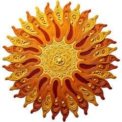 Poster - Radiant sunburst, a striking abstract rug design featuring warm golden hues and intricate patterns for vibrant interiors