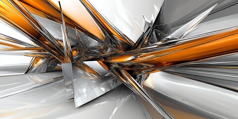 Poster - Abstract 3D Render Orange and Silver Metallic Spikes Modern Art Design Background Wallpaper