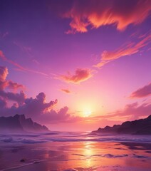 Wall Mural - dreamy sunset sky, vibrant purple, pink, orange swirls enchanting horizon , sunset, pastel