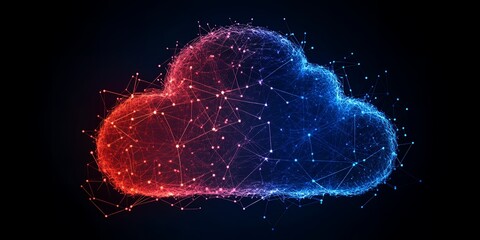 Poster - Abstract Cloud Computing Network Digital Data Concept Red Blue Plexus Lines Points Technology Background Illustration
