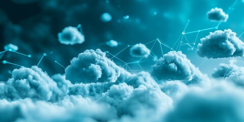 Poster - Abstract Cloud Computing Network Digital Data Storage Concept Image Showing Interconnected Clouds Representing Data Transfer and Cloud Technology
