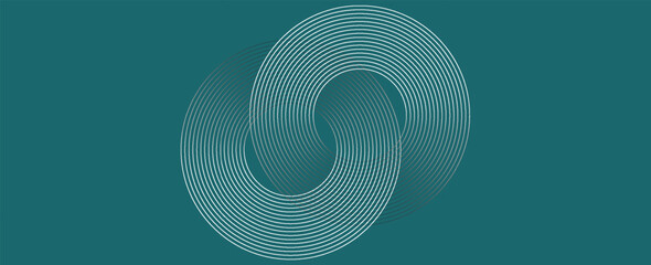 Poster - abstract turquoise green glowing geometric lines on gray background. modern shiny white circle lines