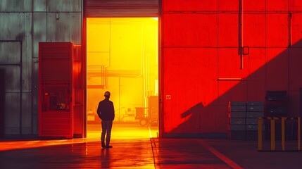 Poster - Last scan of worker exiting facility gate, digital timestamp overlay, closure moment, Cinematic Scene