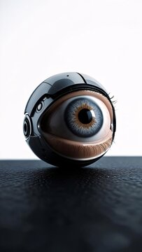Futuristic Robotic Eye 3D Render of a Cyborg Eye in a Metallic Sphere