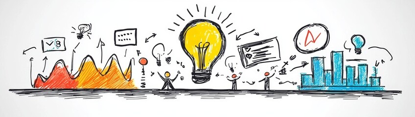 Engaging doodle art depicting idea generation and product development.
