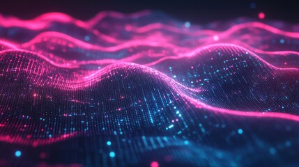 Leinwandbilder - Pink blue digital waves flow, abstract background, technology concept