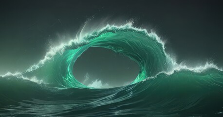 Wall Mural - shimmering green energy wave, abstract and mystical, floats in air , mystical, abstract