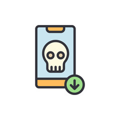 Poster - Alerting Smartphone Device With Skull Icon And Download Symbol