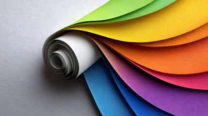 Poster - Rolled material unrolling showing a colorful spectrum on white background