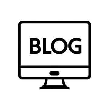 Monitor with BLOG text icon in minimalist style, black and white, vector illustration. Vector icon in a minimalist style. Simple vector illustration.