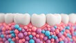 © PLY*-*PLY - 3D illustration of healthy teeth, gums, and colorful bacteria in the mouth, highlighting oral hygiene and dental health concepts.
