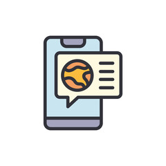 Poster - Global Communication Via Smartphone With Planet Icon In Speech Bubble
