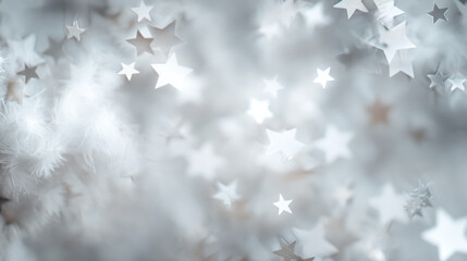 Poster - Silver christmas background with blurred stars and bokeh lights festive holiday celebration design