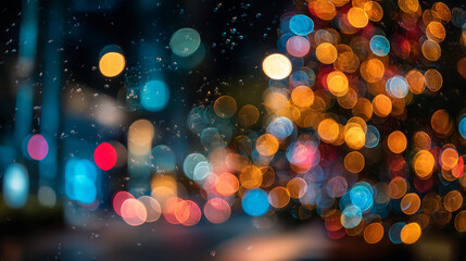 Poster - Abstract blurred christmas lights bokeh background holiday celebration festive season design texture wallpaper