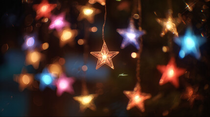 Poster - Starry night lights background, christmas holiday decoration, glowing star lights, festive season decor