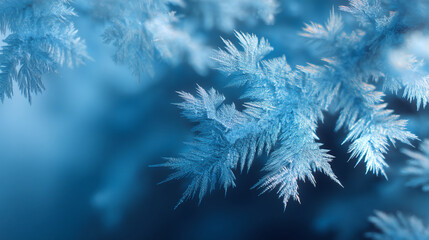 Poster - Macro photography of blue ice crystals abstract winter background texture cold weather wallpaper design