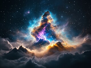Poster - Cosmic explosion of colorful nebulae deep space digital art stellar environment celestial viewpoint universe concept