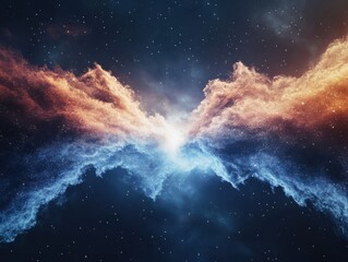 Poster - Cosmic collision of celestial colors outer space digital art galaxy wide-angle view abstract concepts