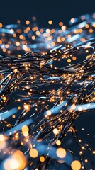 Poster - Dynamic light trails and metallic threads abstract background digital art nighttime close-up technology concept