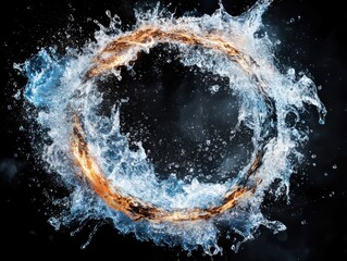 Poster - Dynamic water and fire interaction abstract art digital creation dark background artistic viewpoint visual concept