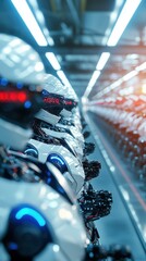 Poster - Robotic assembly line action high-tech facility digital content futuristic environment close-up view innovation in technology