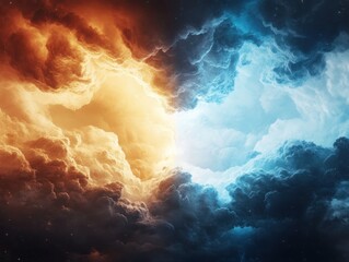 Poster - Dramatic clash of elements abstract sky digital art colorful clouds dynamic viewpoint visual contrast