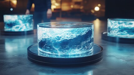 Poster - Interactive water display exhibition art studio digital art installation urban close-up futuristic concept