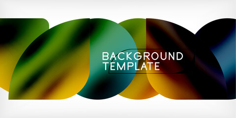 Fototapete - Abstract colorful shapes overlap, creating dynamic background. Text reads background template. Minimalist design with dark, light areas.
