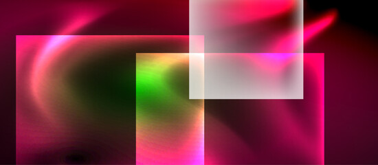 Poster - Abstract composition featuring vibrant pinks, greens, white rectangles. Fluid shapes create dynamic visual experience. Smooth gradients dominate.
