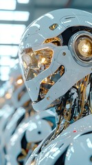 Poster - Innovative robotics revolution industrial facility close-up image futuristic environment side view technology concept
