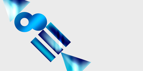 Poster - Abstract blue shapes suggest stylized figure. Geometric forms create dynamic composition, minimalist aesthetic. Light gradients enhance visual impact.