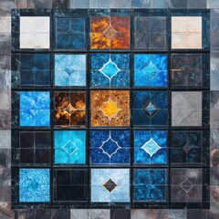 Poster - Vibrant mosaic tile art installation urban gallery decorative artwork indoor space aesthetic perspective