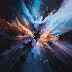 Poster - Explosive cosmic burst space abstract art dark environment wide-angle view galactic energy