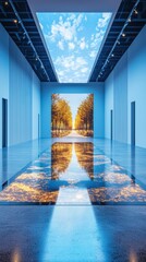 Poster - Art exhibition featuring scenic nature photography modern gallery digital artwork serene atmosphere interior view visual experience