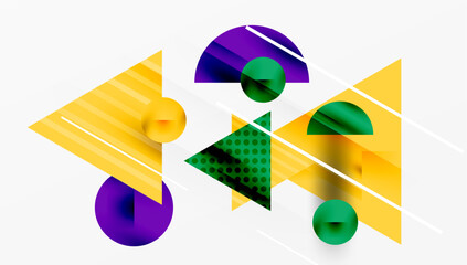 Poster - Abstract geometric shapes overlap, creating vibrant composition. Yellows, purples, greens dominate design. Modern aesthetic.