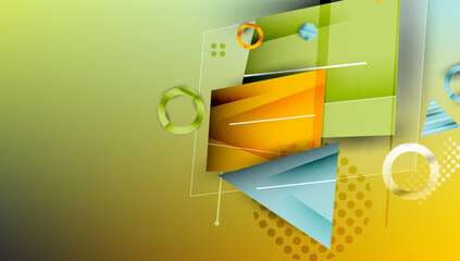 Poster - Abstract geometric design. Overlapping shapes, gradients, lines create modern visual composition. Light colors dominate background.
