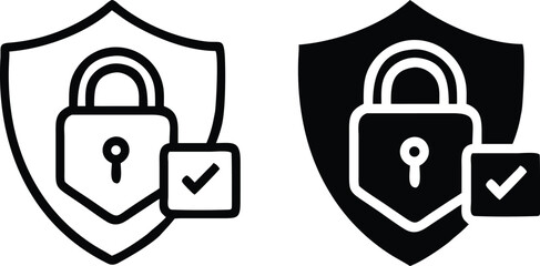 Poster - Black and White Lock and Shield Icon for Security, Protection, and Safety