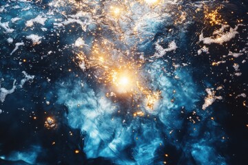 Poster - Celestial light reflection ocean surface abstract photography nighttime environment aerial view cosmic concepts