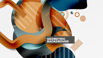 Leinwandbilder - Abstract design features overlapping shapes, lines, colors. Modern aesthetic, dynamic composition, geometric patterns present.
