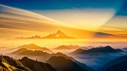 Aufkleber - Majestic Mountain Peak Sunrise Timelapse Over Rolling Hills and Clouds