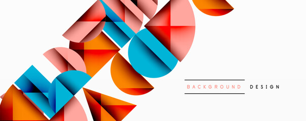 Fototapete - Abstract geometric shapes overlap, creating vibrant colorful design. White background provides clean contrast. Modern aesthetic.