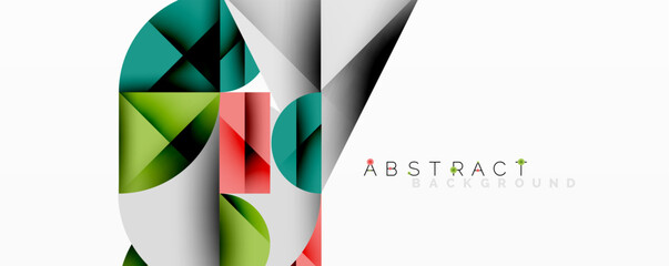 Poster - Geometric shapes overlap, creating vibrant modern design. Colors include teal, green, red, white. Minimalist aesthetic, clean lines present.