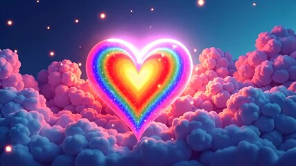Aufkleber - Rainbow Heart Glowing in the Clouds with Sparkling Particles and Soft Lighting