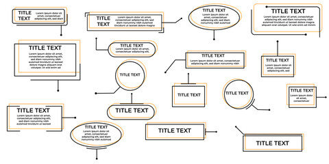 Poster - Callout titles set black and orange modern design editable text infographic elements rectangles circles lines minimal style isolated on transparency background for presentation and business use