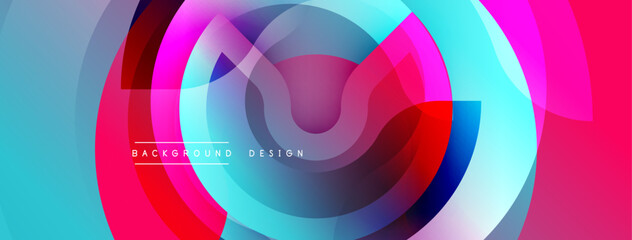 Poster - Vibrant abstract design features overlapping circles, gradients. Colors include blue, pink, purple creating dynamic visual effect.