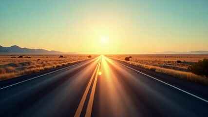 Aufkleber - Driving into the rising sun on a long desert highway toward a bright future