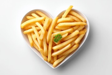 Aufkleber - a 2d flat illustration of crispy fries arranged in a heart shape on white background
