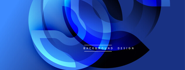 Aufkleber - Abstract blue background. Dynamic shapes overlap creating modern visual effect. Gradient colors provide depth, texture. Simple text reads background design.