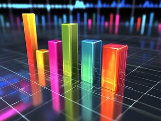 Poster - A vibrant digital illustration of colorful bar graphs on a transparent grid background, showcasing data analysis and financial growth. Ideal for business presentations and reports.